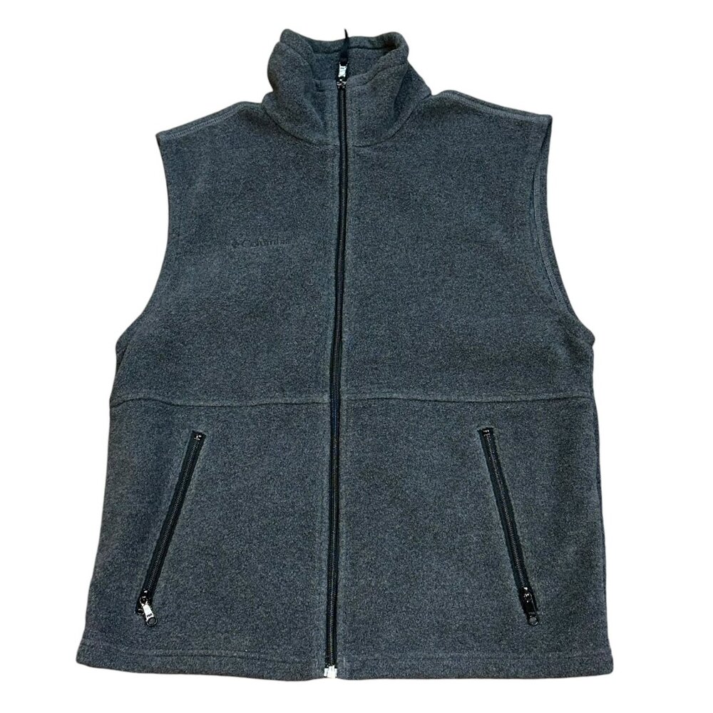 Columbia Grey Fleece Full Zip Fleece Vest Size Small Winter Fall Outdoor
